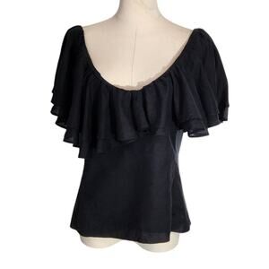 J.Crew Black Double Ruffle Cotton Voile V Neck Blouse New With Tag Womens Size 4